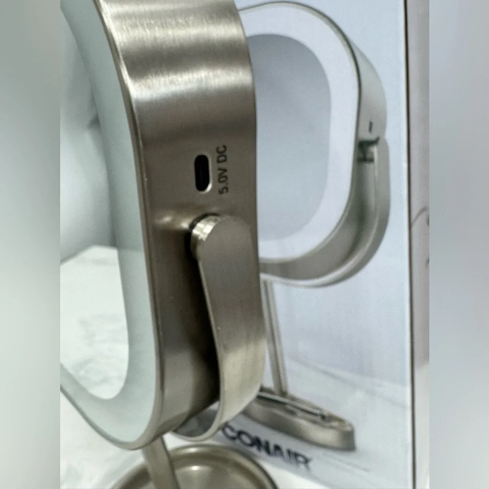 LED Vanity Mirror with Stand 3 Light Settings, 360° Rotation Brushed Nickel